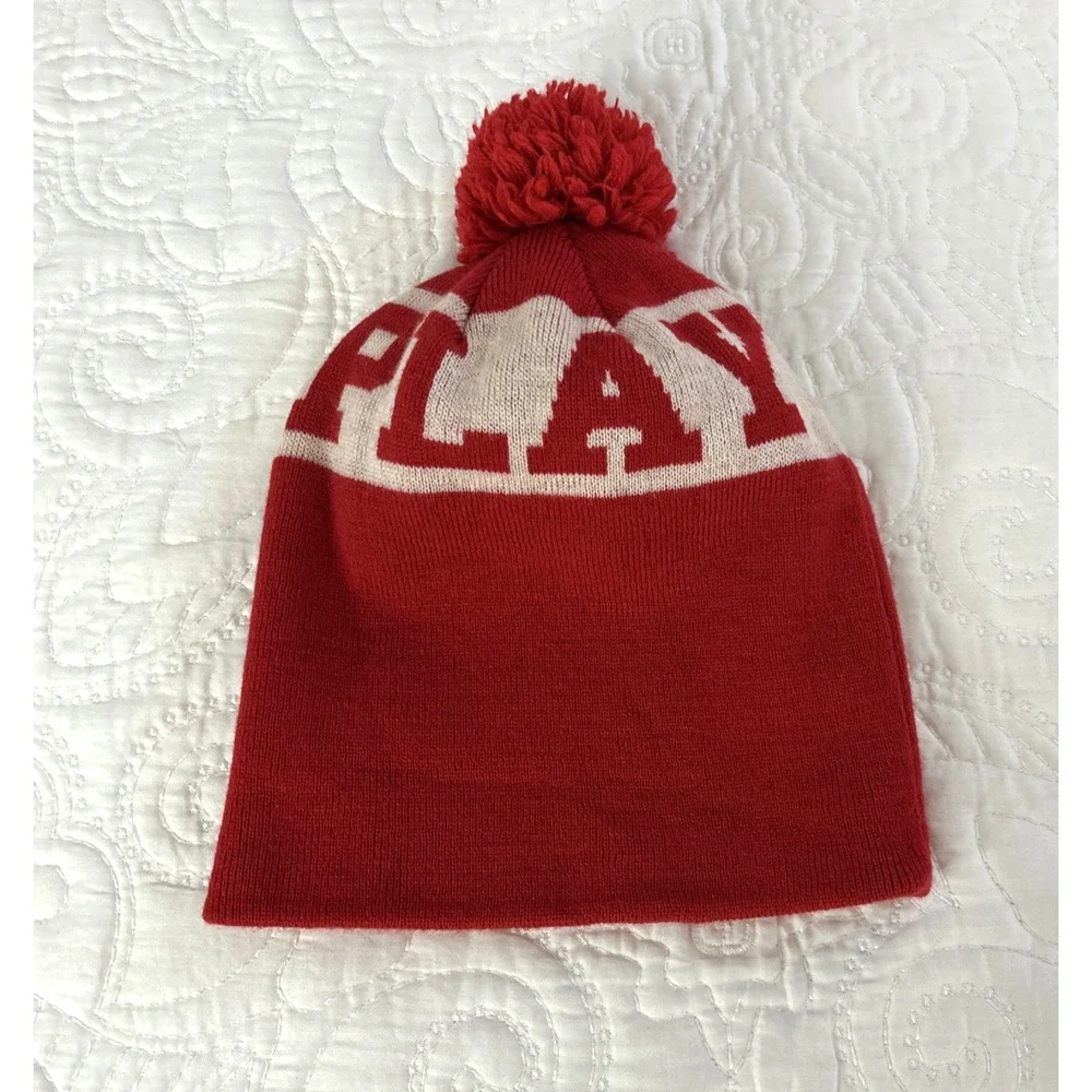 1977 Play Cloths Beanie Pompom Play Red Wool Blend